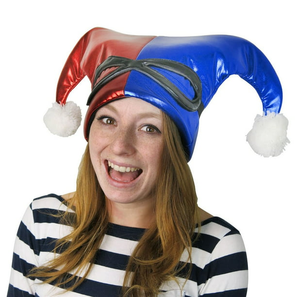 Harley Quinn Red and Blue Jester Hat - Walmart.com