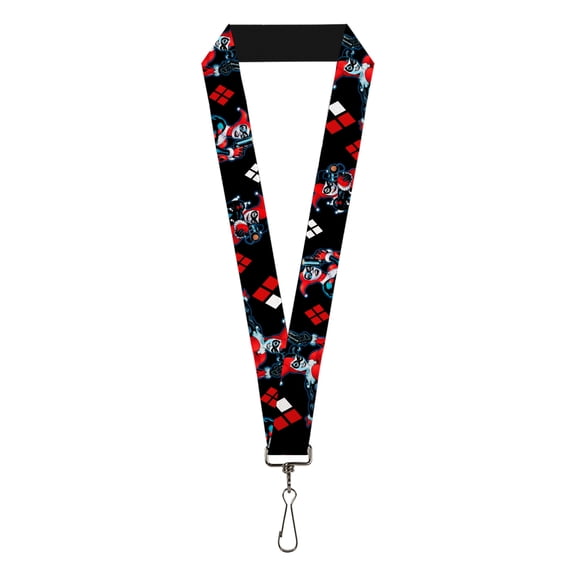 Harley Quinn Shooting Poses Diamonds Black Red White Lanyard  1.0" Wide