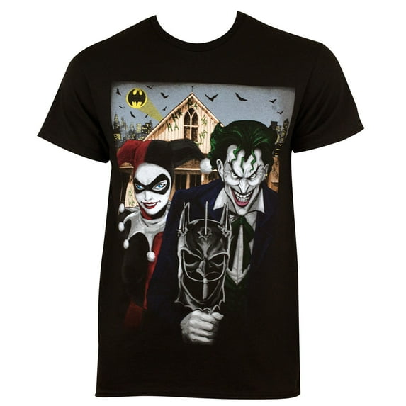 Harley Quinn The Joker Men's Black American Gothic T-Shirt-Large