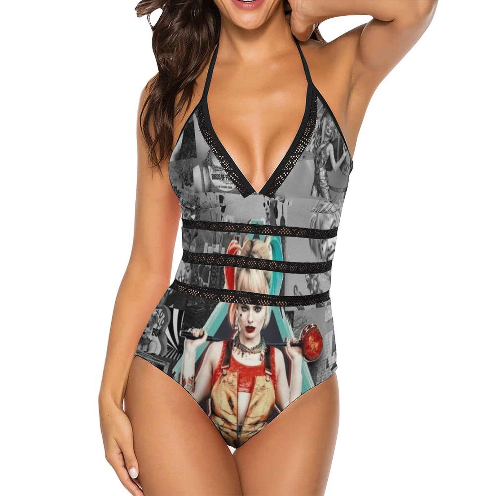 Harley Quinn Women s Swimwear Strap One Piece Backless Tummy Control V Neck Swimsuit Summer Beach Vacation Bathing Suit Walmart