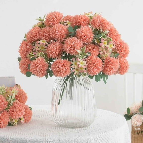 Harlier 1 Branch of 7 Bouquets Artificial Chrysanthemums Flowers Ball Flowers, Artificial Fake Silk Flowers for Spring Home Decor Indoor Floral Arrangement Table Centerpiece (Red)
