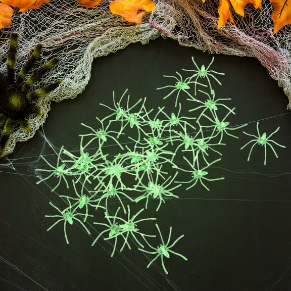 Harlier 10 Pieces Plastic Spiders, Noctilucent Small Spiders Fake Tiny Spiders, Halloween Realistic Plastic Spider Toys, Terror Funny Prank Props for Home and Party Decorations (Green)