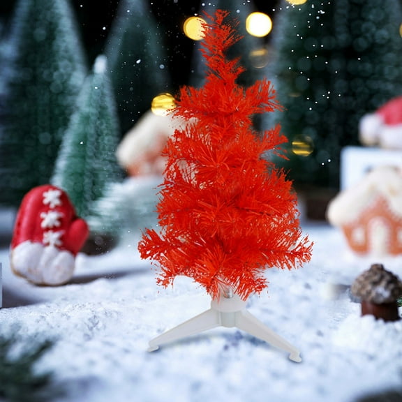 Harlier 11.8 Inch Artificial Christmas Tree, Mini Tabletop Hinged Christmas Tree with Metal Stand 100 Branch Tips for Xmas Party Supplies Home Indoor Decoration (Red)