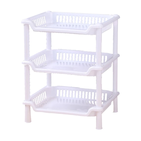 Harlier 3 Tier Plastic Storage Shelf Rack, 14.2-Inch Tall Floor Storage Shelving with Drainage Holes, Plastic Narrow Shelves for Small Space, Multipurpose Shelving Unit for Bathroom Kitchen