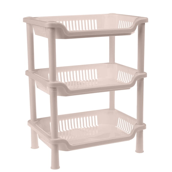Harlier 3 Tier Plastic Storage Shelf Rack, 14.2-Inch Tall Floor Storage Shelving with Drainage Holes, Plastic Narrow Shelves for Small Space, Multipurpose Shelving Unit for Bathroom Kitchen