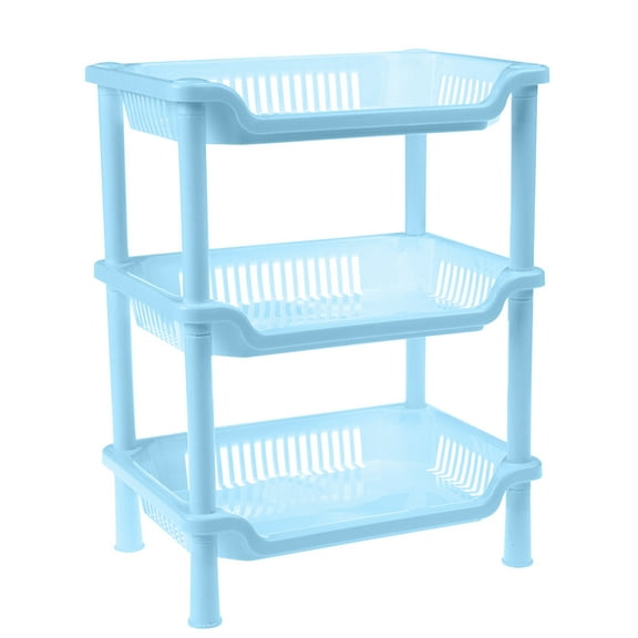 Harlier 3 Tier Plastic Storage Shelf Rack, 14.2-Inch Tall Floor Storage Shelving with Drainage Holes, Plastic Narrow Shelves for Small Space, Multipurpose Shelving Unit for Bathroom Kitchen