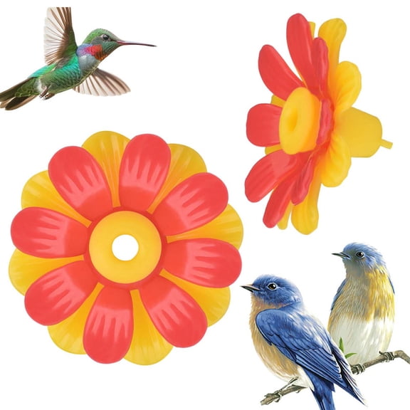 Harlier 30 PCS Hummingbird Feeders Replacement Flowers, Hanging Bird Feeding Ports Replacement Decorative Flower for Hummingbird Feeder, Red and Yellow Hummingbird Feeder Parts