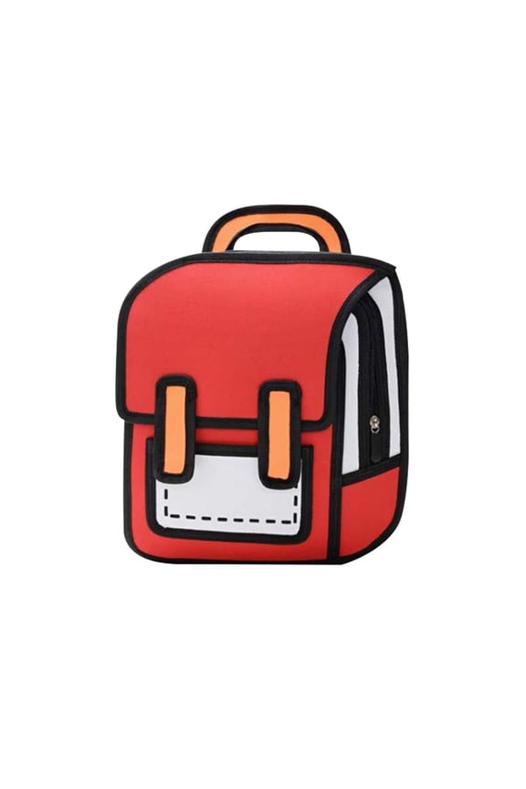3D Jump Style Kawaii Backpack, 16Inch Sketch Cute Cartoon 2D Drawing from Comic Paper Anime Bookbag School Supplies Fun Daypack (Red)