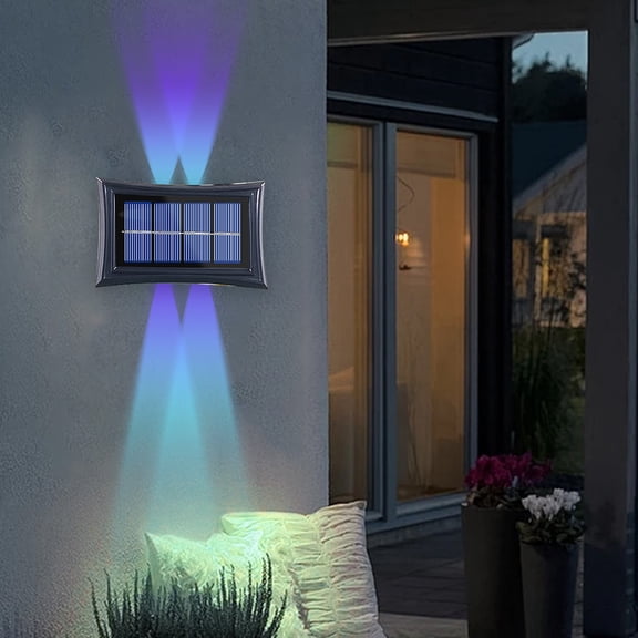 Harlier 4 LEDs Multi-Color Solar Wall Lights, Up and Down Lighting Solar Outdoor Light, Waterproof IP65 Solar Fence Light for Yard Garden Garage Pools Deck