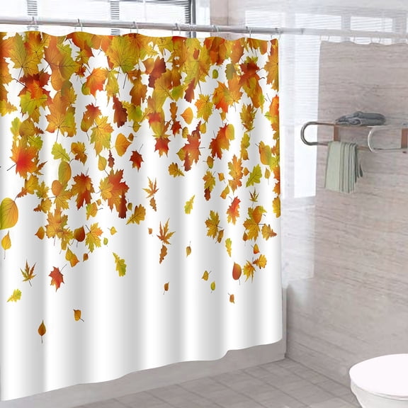 Harlier 4 PCS Fall Thanksgiving Shower Curtain Set with Non-Slip Rug, Maple Leaf Pumpkin Toilet Lid Cover and Bath Mat, Waterproof Home Bathroom Curtains Shower Decorations