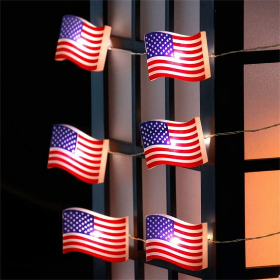 Harlier 4th of July Decor Lights, 10FT American Flag 30 LED String Lights with Remote, 8 Mode Waterproof Battery Operated Patriotic Fairy Lights for Independence Day Memorial Day