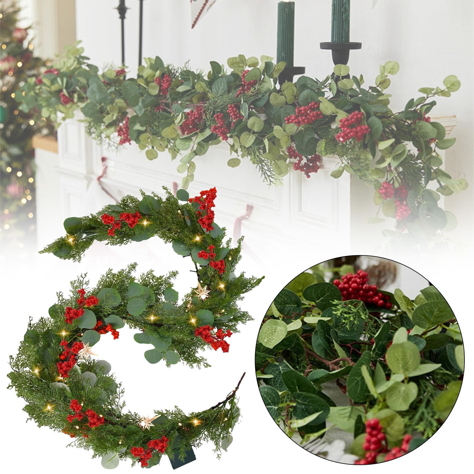 Harlier 5.9Ft Artificial Cedar Christmas Garland, Holiday Pre-Lit ...
