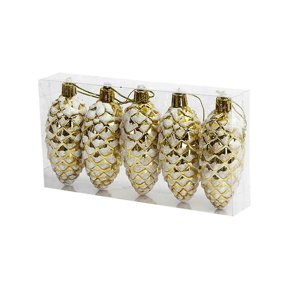 Harlier 5 Pcs Christmas Pine Cone Ornaments, 3.15 Inch Painted Plastic Pine Cones Christmas Tree Ornaments Hanging Pinecone Baubles for DIY Crafts Home Xmas Tree Gift (Yellow)