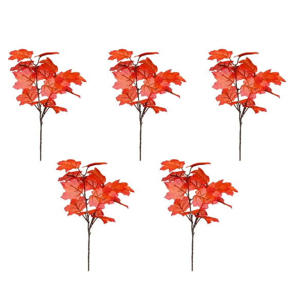 Harlier 5Pcs Artificial Maple Leaves Branches, 13.4" Fake Fall Maple Shrubs Faux Autumn Maple Leaf Stems Plant for Home Office Table Centerpieces Wedding Thanksgiving Decor