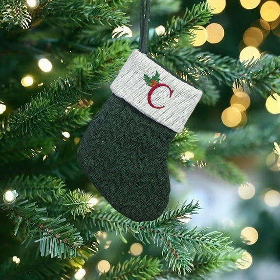 Harlier 7 Inch Mini Cute Knit Monogram Embroidered Christmas Stocking, Personalized Initial Christmas Stocking for amily Holiday Xmas Tree Fireplace Party Decor Christmas Decorations