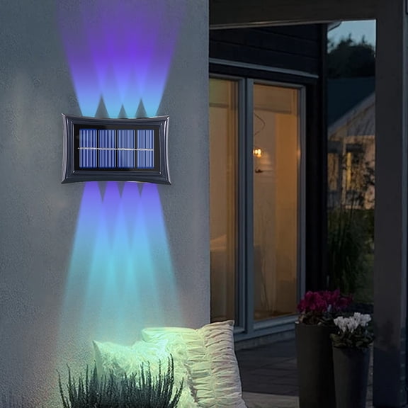 Harlier 8 LEDs Multi-Color Solar Wall Lights, Up and Down Lighting Solar Outdoor Light, Waterproof IP65 Solar Fence Light for Yard Garden Garage Pools Deck
