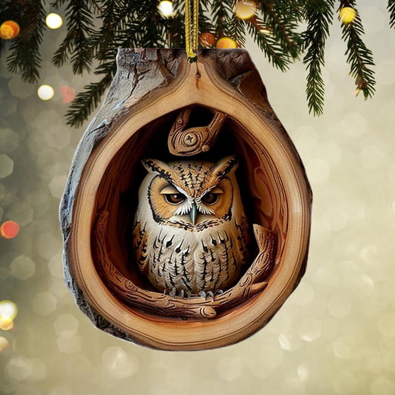 Harlier Animal Christmas Ornament, Christmas Tree Animal Pattern 2D Acrylic Ornament, Forest Animal Decoration, Seasonal Decor for Christmas Tree, Xmas Hanging Ornaments (Owl)