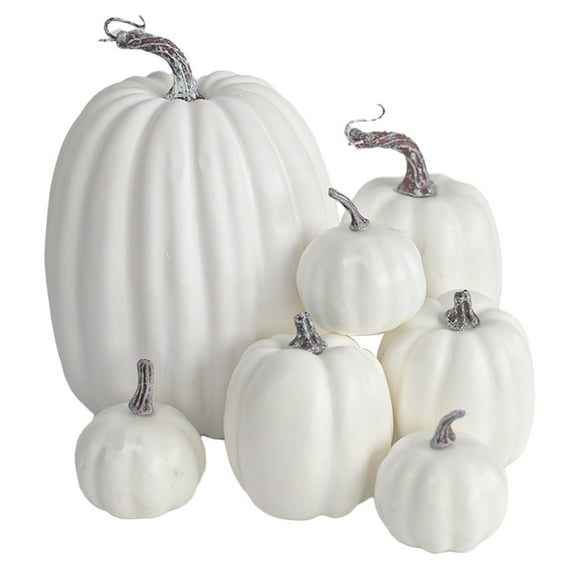 Harlier Artificial Pumpkins, 7PCS Lifelike Diferentt Size Fake Pumpkins Large Faux Pumpkins for Autumn Thanksgiving Harvest Halloween Seasonal Holiday Decor Decoration (White)