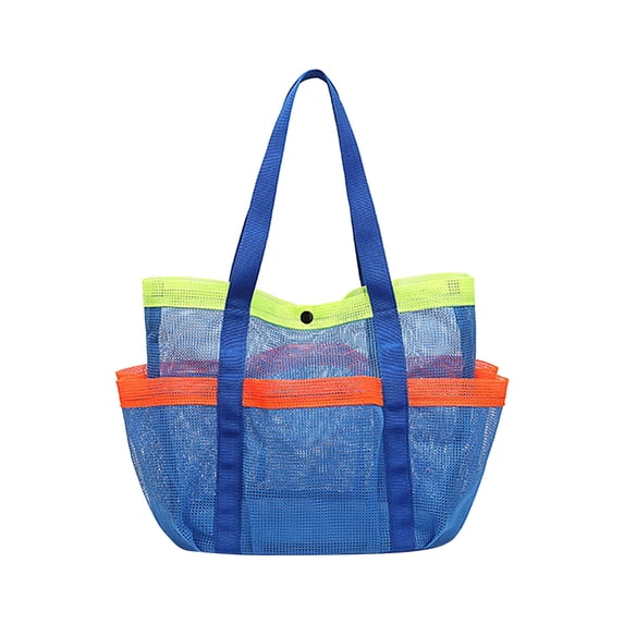Harlier Beach Mesh Bag with Divided Pocket, Sandproof Beach Tote Bags for Women Large Foldable Mesh Swimming Pool Travel Bags, Sea Blue