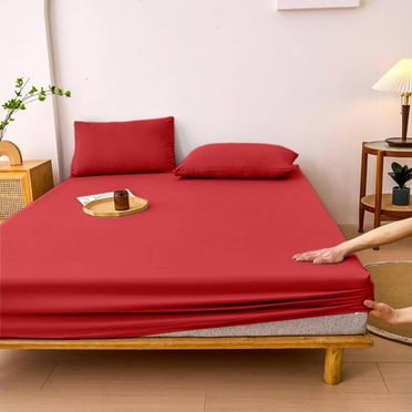 Harlier Bedding Twin Size Fitted Sheet Only, Twin Size Deep Pocket Bottom Fitted Sheet Fits 12 inches Bed Matress Sheet, Soft and Microfiber Easy Care (Red)