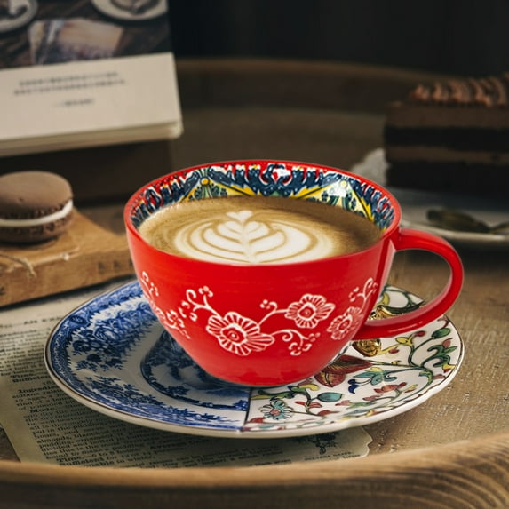 Harlier Boho Coffee Mug, Ceramic Large Cups 15 oz/ 450ml - Porcelain Cups for Latte, Tea, Cappuccino, Cocoa, Soup, Dishwasher, Microwave Safe, Ideal Gift