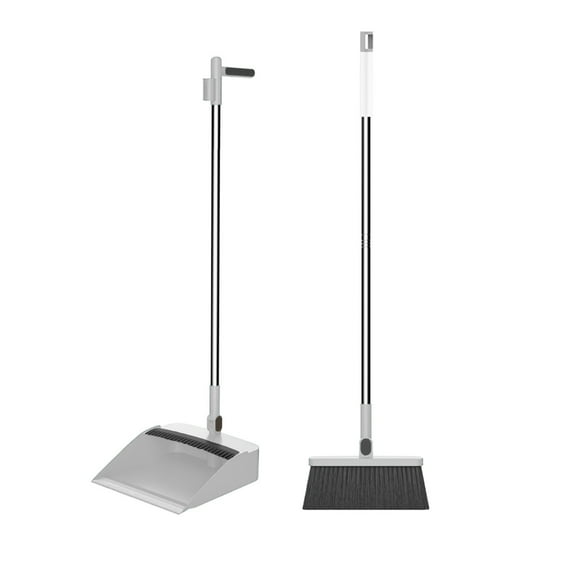 Harlier Broom and Dustpan Set for Home, 180° Rotating Broom Combo, Long Handle Foldable Floor Sweeping Set, Stand Dustpan and Broom Combo with Comb Teeth for Office Home Floor Cleaning