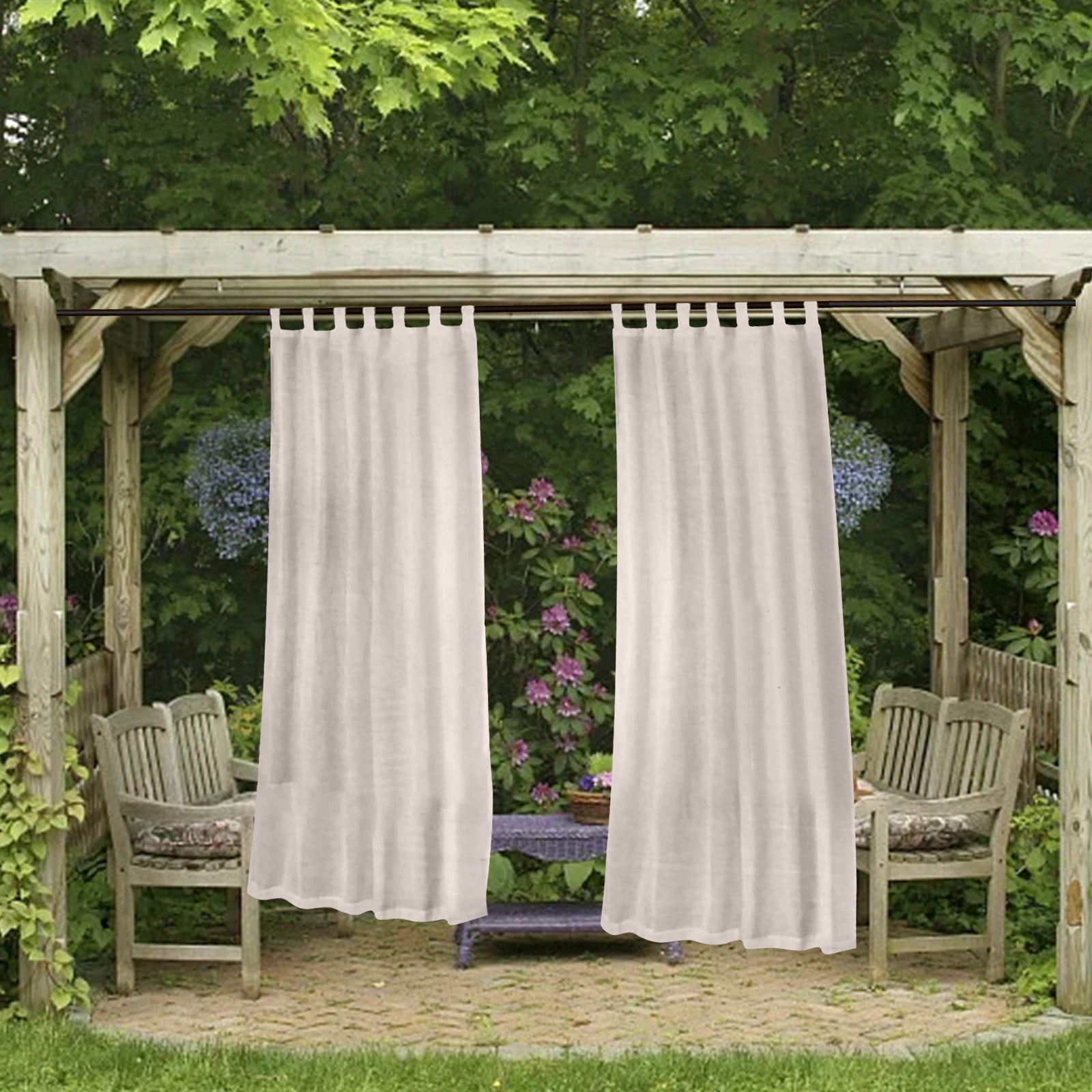Harlier Burlap Linen Outdoor Curtain for Patio, 2 Panels Waterproof Tab