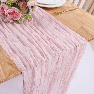 Harlier Cheesecloth Table Runner, Gauze Boho Rustic Beige Cheese Cloth Table Runner for Baby Shower Decoration Wedding Easter Summer Decoration, 35.4x70.8In (Pink)