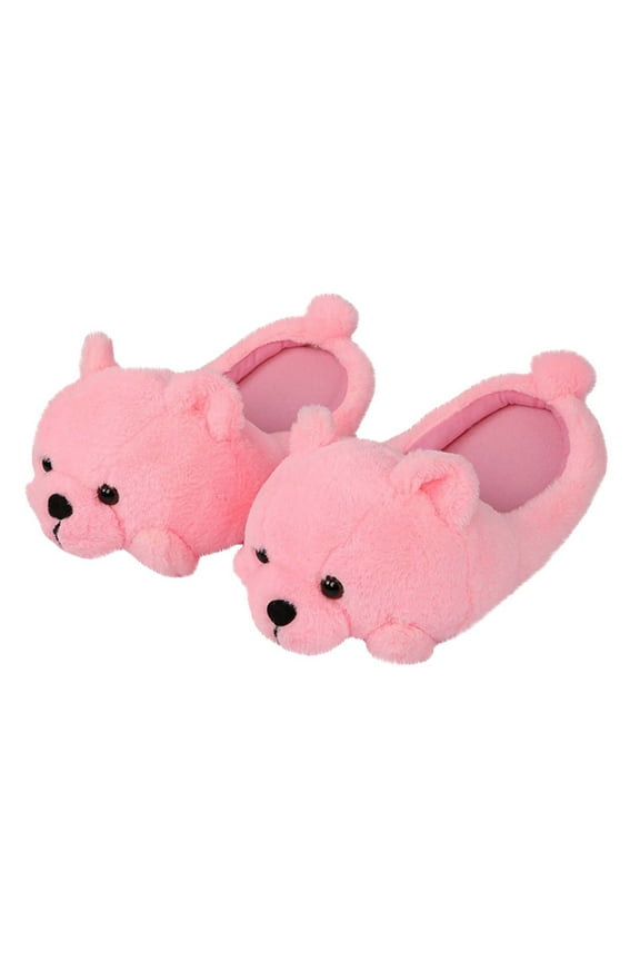 Cute Bear Cartoon Slippers for Women and Girl, Animal Bear Face Design Home Indoor Winter Shoes, Soft Cute Warm Anti-Slip Faux Fur Slippers (Pink Teddy Bear)