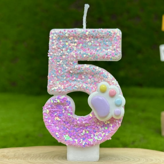 Harlier Dog Paw Birthday Number Candles for Cake Decoration, Pink Dog Cat Paw Number 5 Candle, Dog Themed Birthday Cake Topper for Party Decorations Favors Supplies