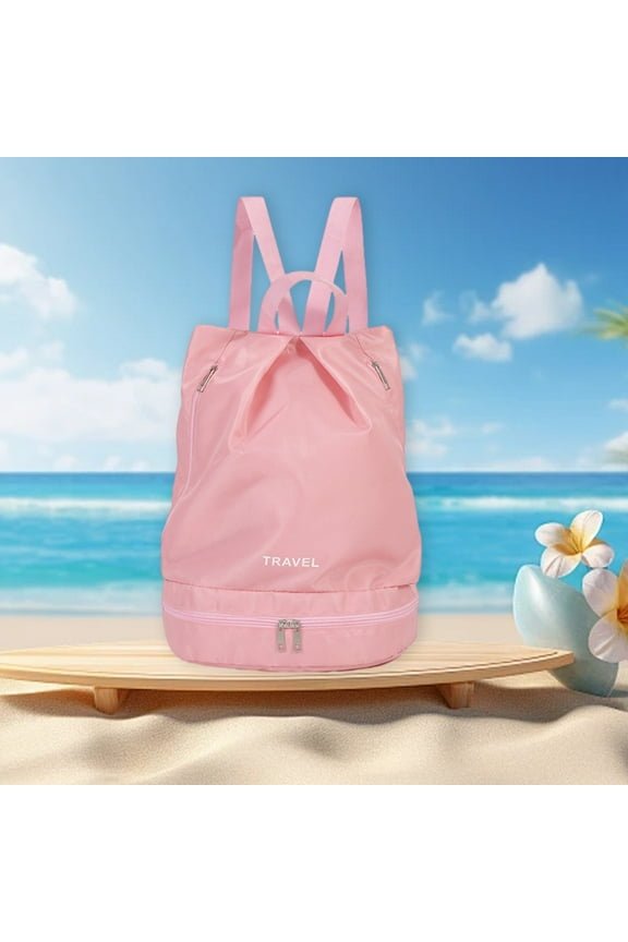 Dry Wet Separation Sports Backpack with Water Bottle Pocket and Shoe Compartment Folding Bag for Men Women Swimming, Yoga, Travel - Pink