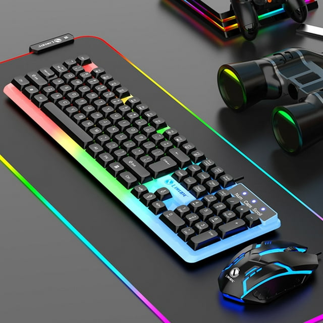Harlier Gaming Keyboard and Mouse Combo, RGB Backlit Mechanical Keyboard Feel Full Size Mouse, 104 Keys Anti-Ghosting Metal Panel Wired Keyboard for Gaming or Working
