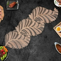 Harlier Golden Table Runner, 36.6 Inch PVC Heat Resistant Hollow Leaf Shaped Vinyl Table Runner, Non-Slip Waterproof Washable Table Mats, Table Runner for Party Wedding Decorations