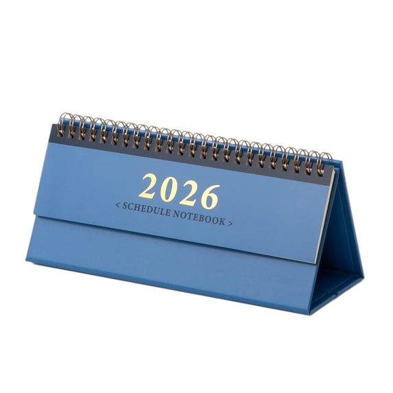 Harlier Horizontal Desk Calendar 2025-2026, Small Standing Flip Calendar, July 2025 - June 2027, 24 Monthly Simplicity Desktop Calendar for Home, School Office, 3.6" x 8.3" (Blue)