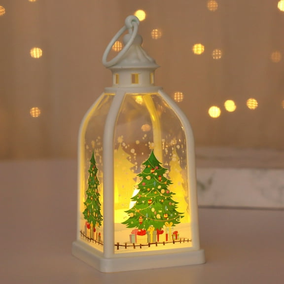 Harlier Christmas Mini Lantern Decorative with LED Night Light, 5.6 Inch Hanging Table Centerpiece Vintage Lantern Ornament with Snowman Santa Tree ReinDuck Pattern for Xmas Party Decor