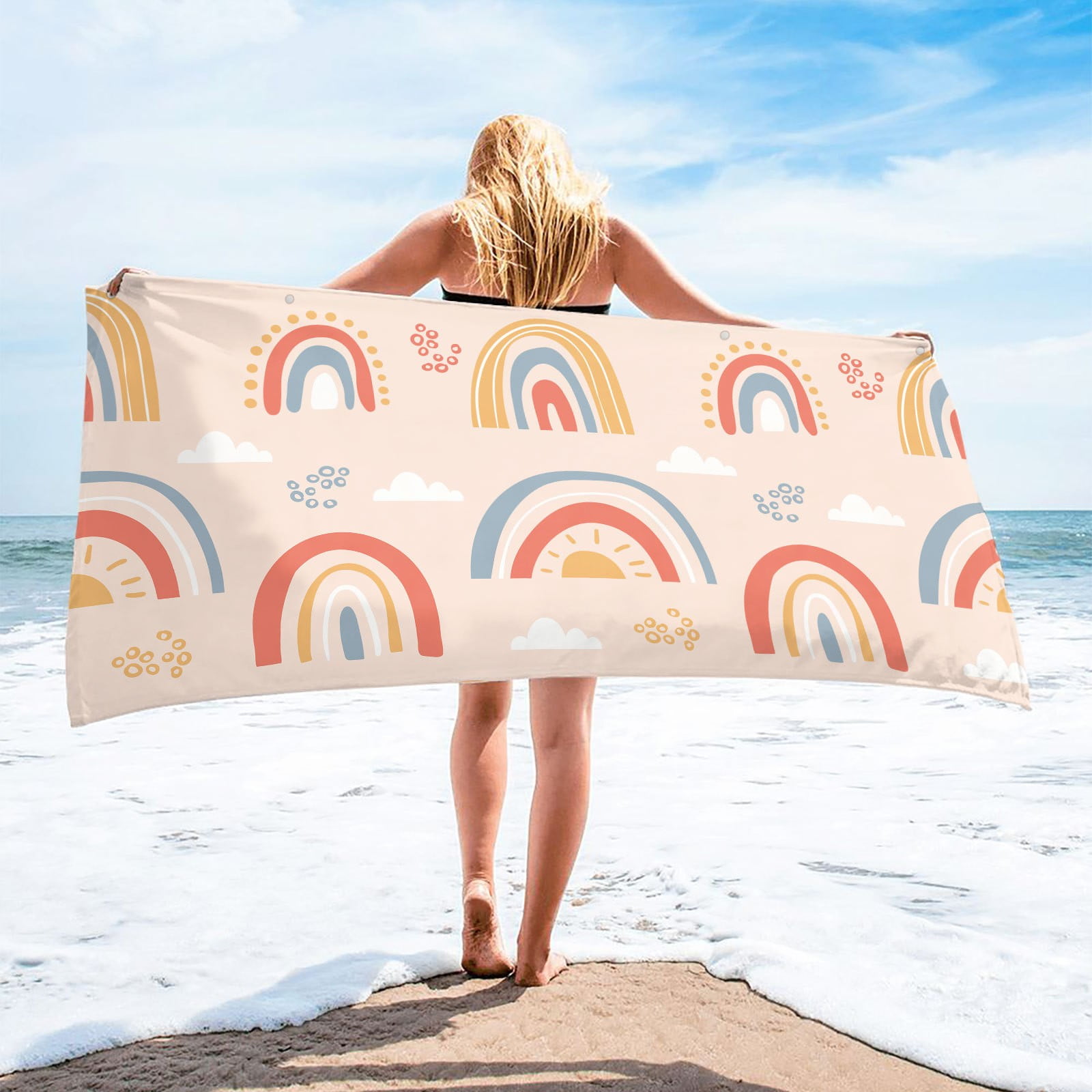 OCOOPA Oversize Microfiber Beach Towel - Fast Drying, Sand Free, Extra Soft, Turtle Pattern, 70"x32"