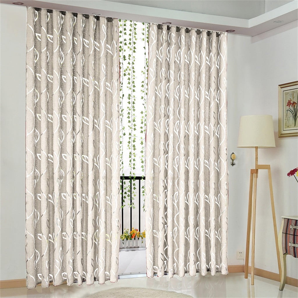 Harlier Leaf Sheer Curtains 1 Panels - Metallic Silver Vines Branch ...