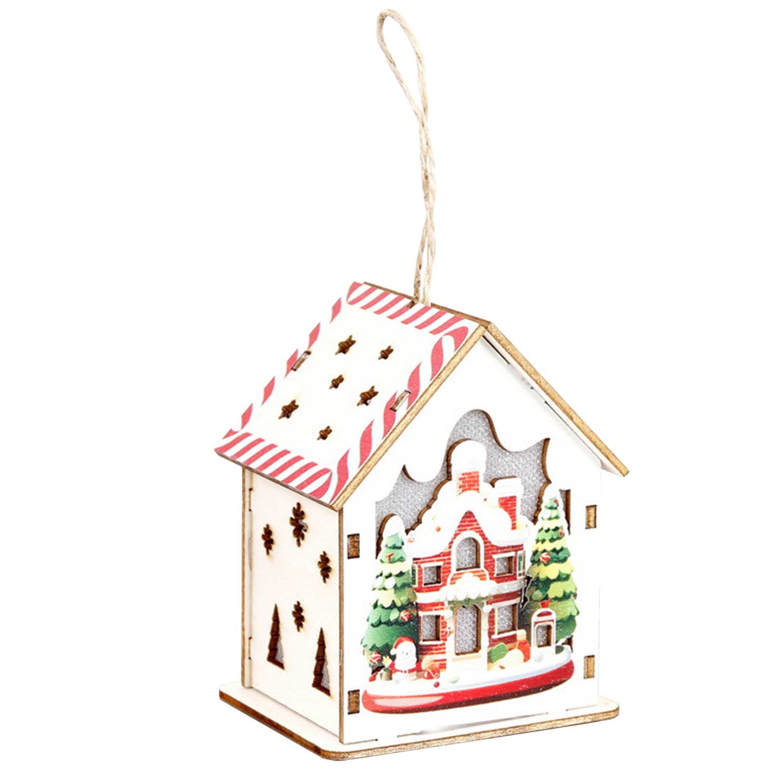 3pcs Wooden Light Up Christmas Village Houses - 3.7 Inch Battery Operated LED Village Set For Tabletop Decor