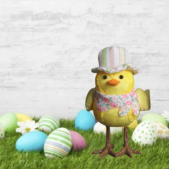 Harlier Lighted Easter Plush Bird Dolls, 12.6 inch Standing Yellow Birds Figurine Ornaments with Colorful Hat Perfect for Table Fireplace Holiday Home Decoration Party Ideal Gifts