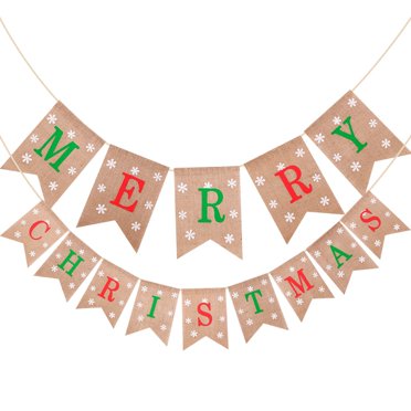 Happy Birthday Merry Christmas Banner Set - Green & Red Glitter Bunting For Fireplace, Wall Decor