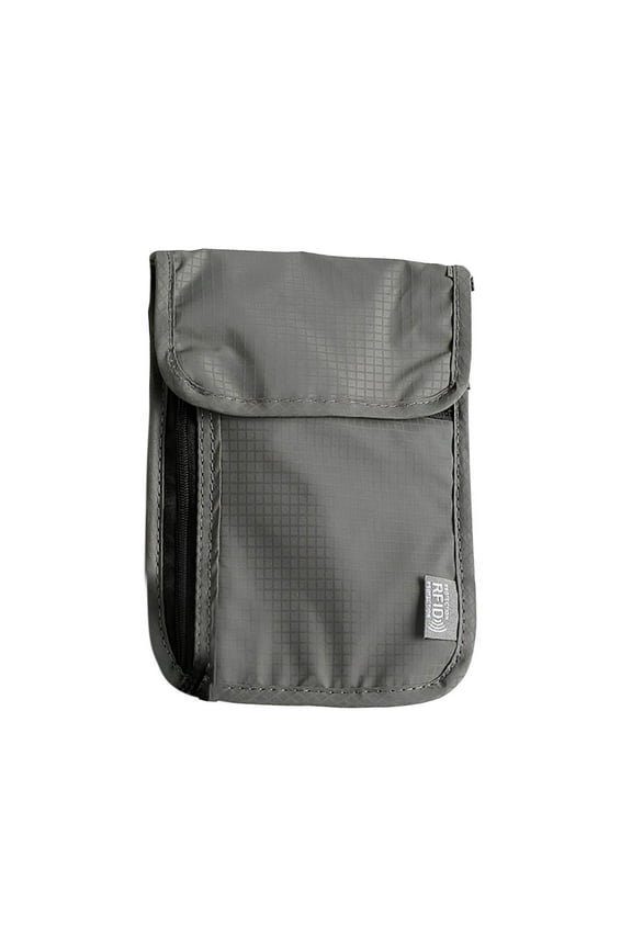 Neck Wallet Travel Pouch Rfid Blocking, Phone Passport Credit Card Holder for Men, Cell Phone Waterproof Nylon Black Bag, Anti-theft Security Purse (Gray)
