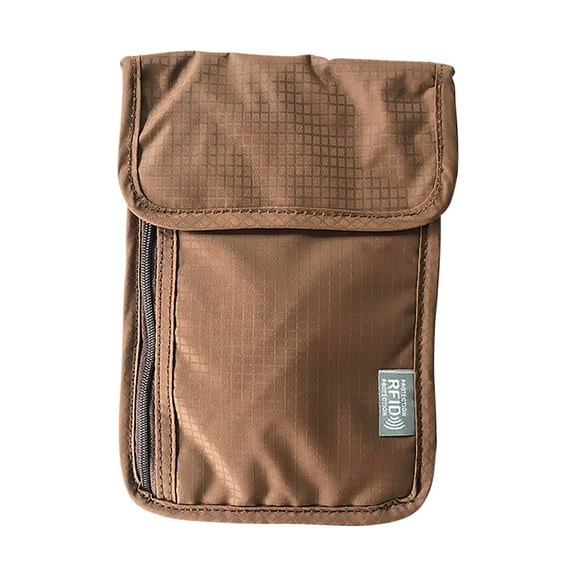 Harlier Neck Wallet Travel Pouch Rfid Blocking, Phone Passport Credit Card Holder for Men, Cell Phone Waterproof Nylon Black Bag, Anti-theft Security Purse (Coffee)