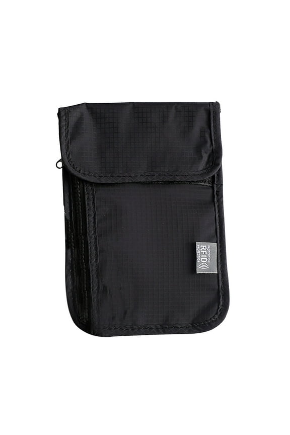 Neck Wallet Travel Pouch Rfid Blocking, Phone Passport Credit Card Holder for Men, Cell Phone Waterproof Nylon Black Bag, Anti-theft Security Purse (Black)