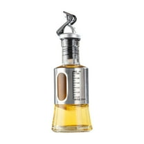 Harlier Oil Dispenser Bottle, Glass Olive Oil and Vinegar Dispenser Bottle with Shelf, 7oz/200ml Oil and Vinegar Dispenser Wrapped in Stainless Steel Shell for Kitchen Cooking