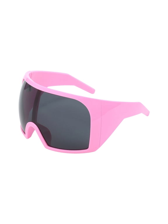 Oversized Wrap Around Sunglasses for Women Men, Futuristic Curved Lens Shades, Fashion Trendy Shield Sun Glasses (Pink)
