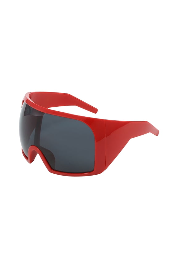 Oversized Wrap Around Sunglasses for Women Men, Futuristic Curved Lens Shades, Fashion Trendy Shield Sun Glasses (Red)