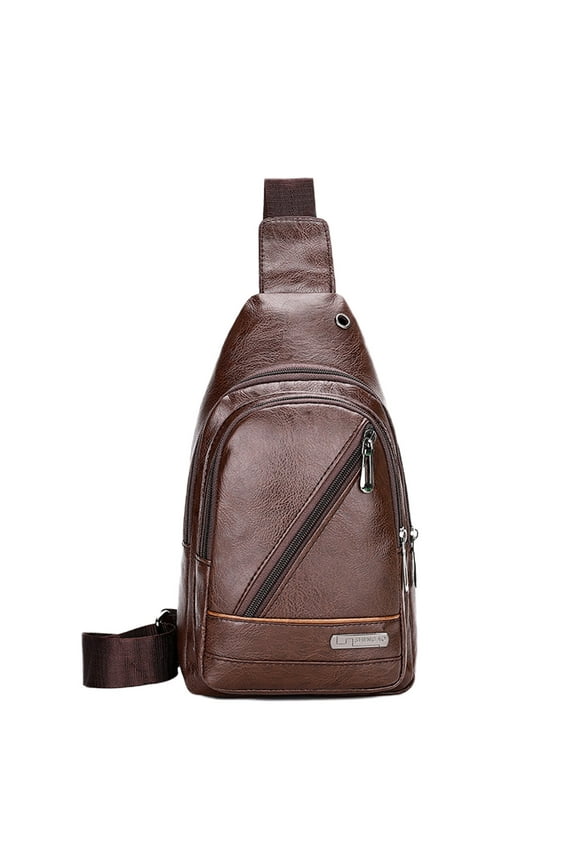 PU Leather Sling Crossbody Bag for Men Women, Small Shoulder Pack Cross Body Chest Bags with USB Charging Port Headphone Plug Outdoor Travel Hiking Camping Daypacks (Coffee)