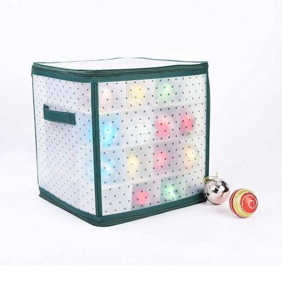 Harlier Plastic Christmas Ornament Storage Box with Zippered Closure, Store up to 64 of the 3.14-inch Standard Christmas Ornaments, Xmas Ornaments Storage with Dividers & Two Handles