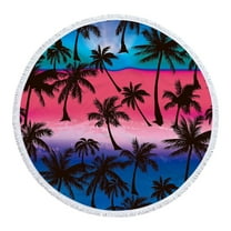 Harlier Round Beach Towel, Microfiber Oversized Circle Beach Blanket with Tassels, Tropical Palm Soft Thick Beach Throw Bath Pool Towel, Circle Tapestry Meditation Mat Sandproof 61 Inch