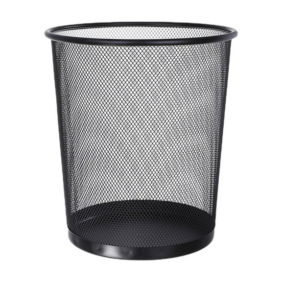 Harlier Round Waste Basket, 11 In High Lightweight Wire Mesh Desk Metal Trash Garbage Can, Wastebasket Recycling Black Trash Bins, Garbage Container for Home Office School (Black)